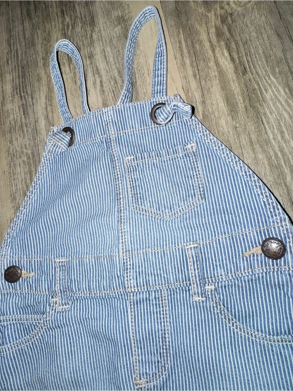 OshKosh B'gosh Light Blue Striped Denim Overall Dress
